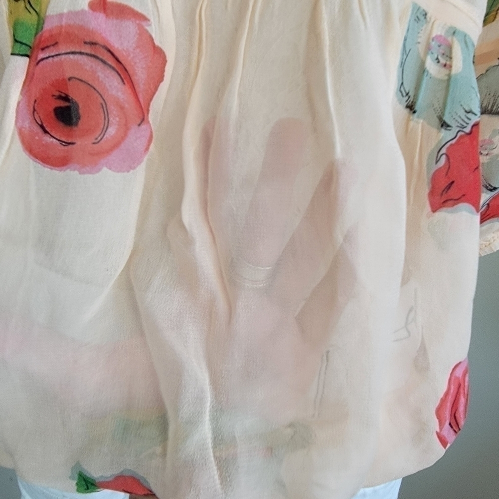 Anthropologie Boho Top One Fine Day Tea Rose Floral Sheer Pleated Pin Tucked S - Picture 9 of 16
